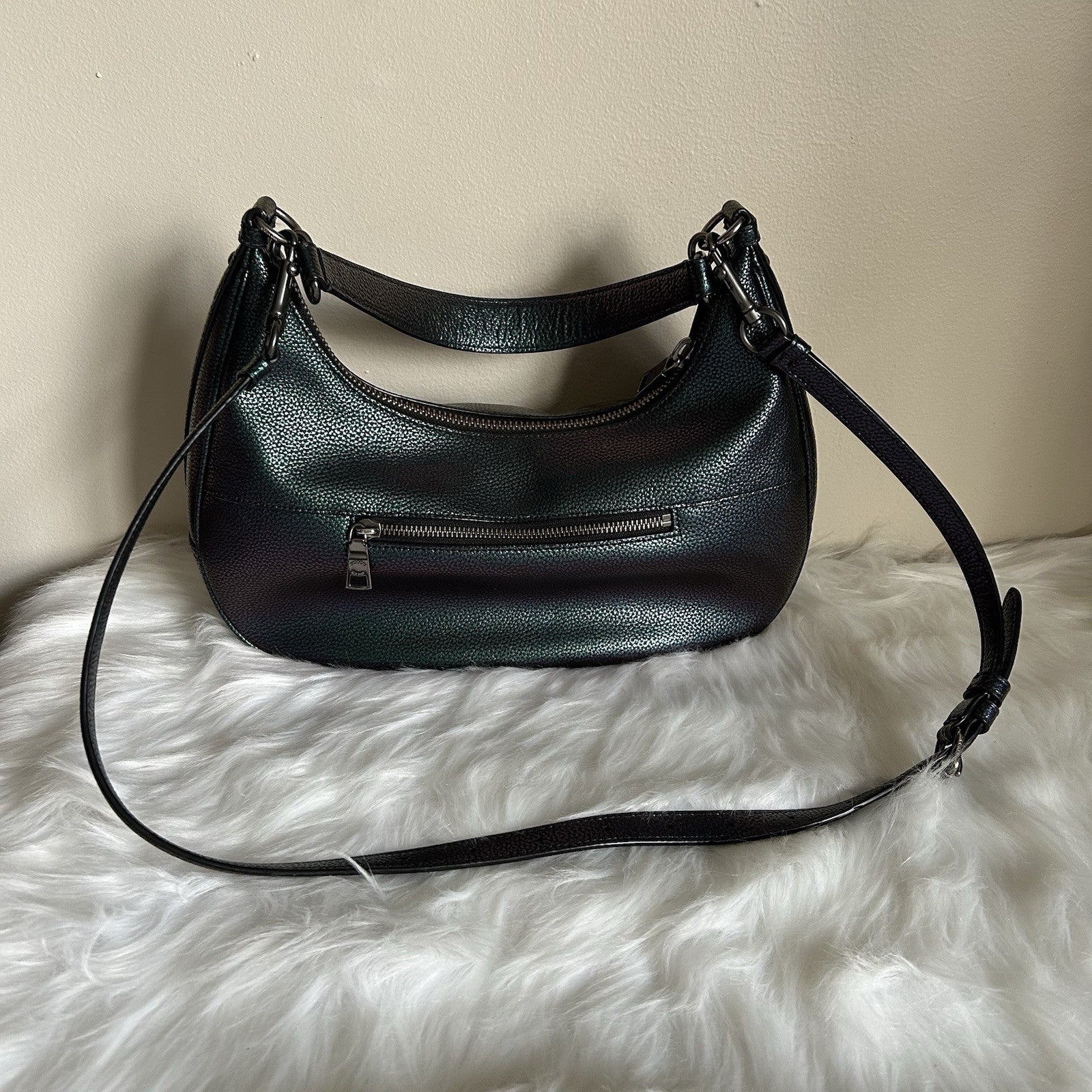 Coach Harley Iridescent Green Purple Pebbled Leather Shoulder Bag Excellent