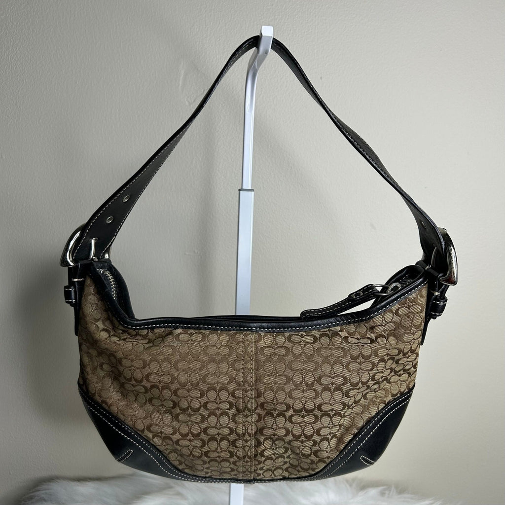 Coach Soho Signature Brown Black Canvas Leather Hobo Bag 6351 Excellent