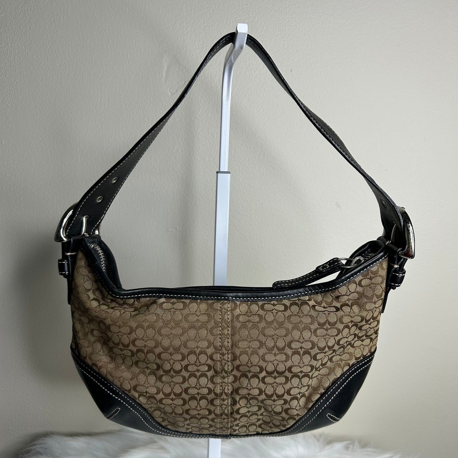 Coach Soho Signature Brown Black Canvas Leather Hobo Bag 6351 Excellent