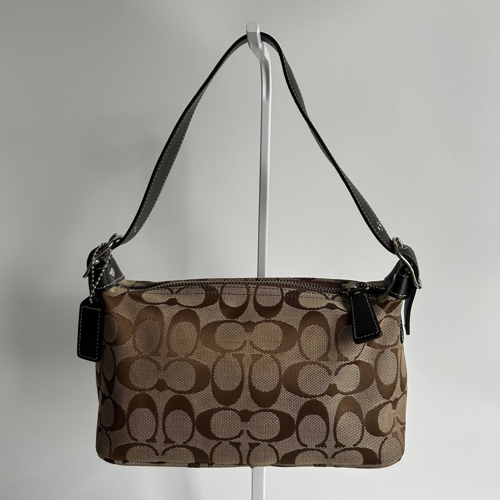 Coach Signature Demi Brown Canvas Leather Shoulder Bag 6094 Excellent