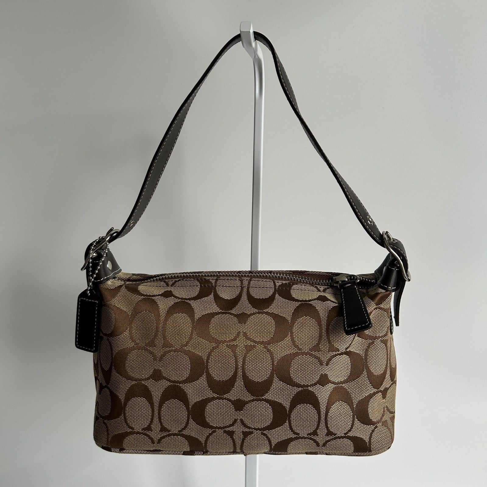 Coach Signature Demi Brown Canvas Leather Shoulder Bag 6094 Excellent