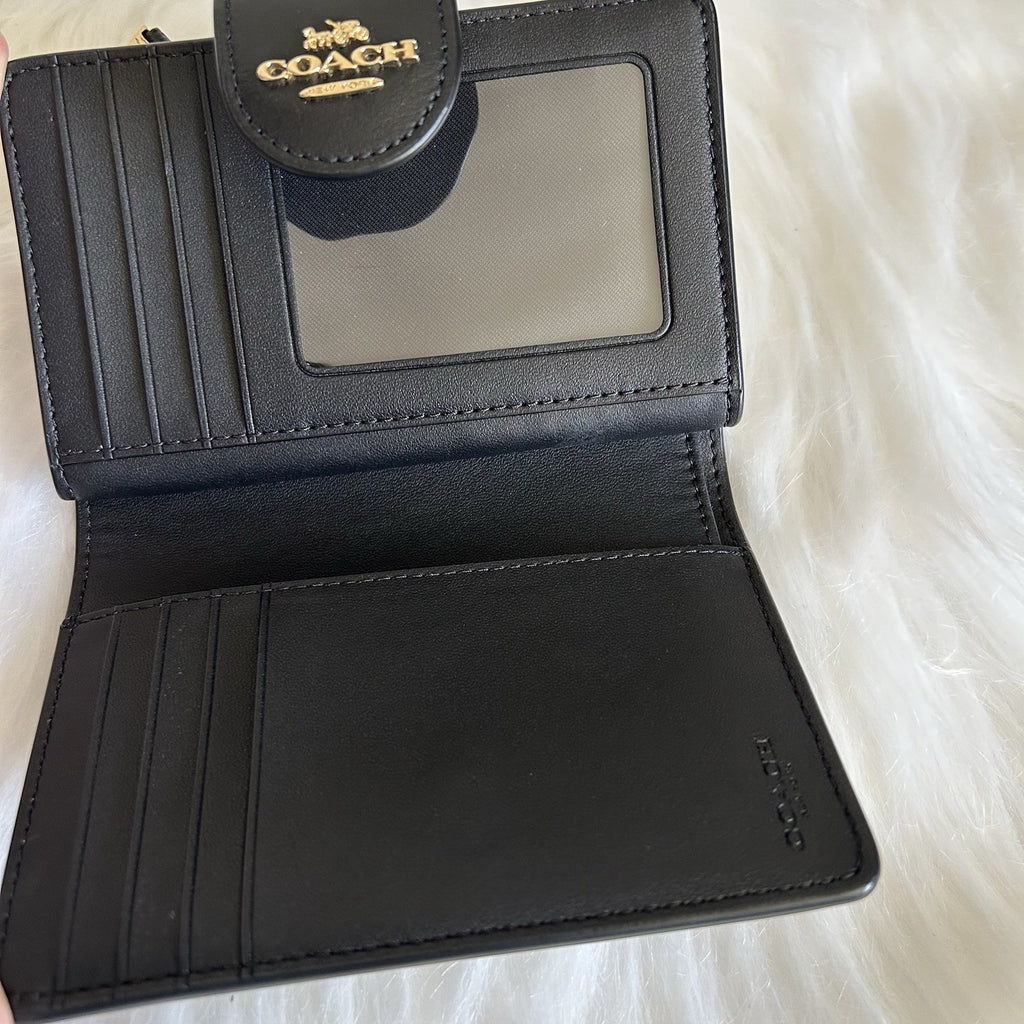 Coach Medium Corner Zip Brown Black Signature Canvas Leather Wallet Excellent