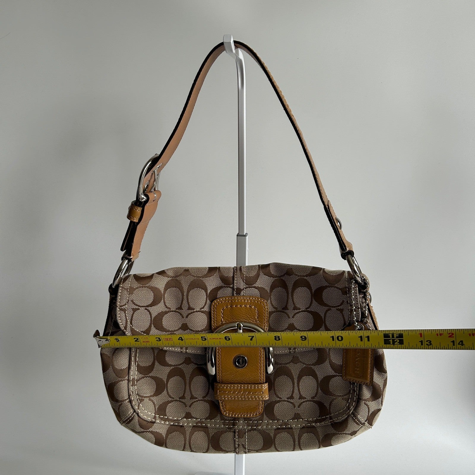 Coach Soho Signature Khaki Brown Canvas Leather Shoulder Bag Excellent