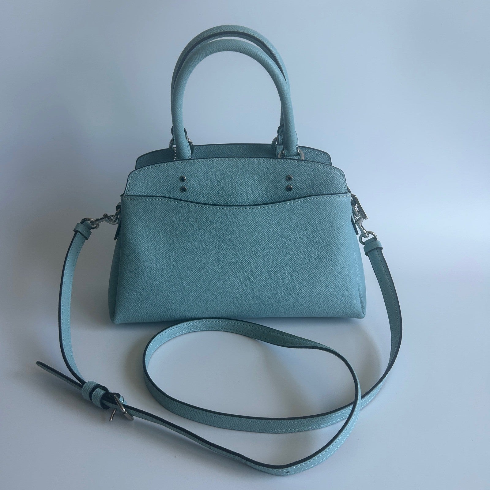 Coach Mini Lillie Carryall Blue Crossgrain Leather Shoulder Bag Excellent