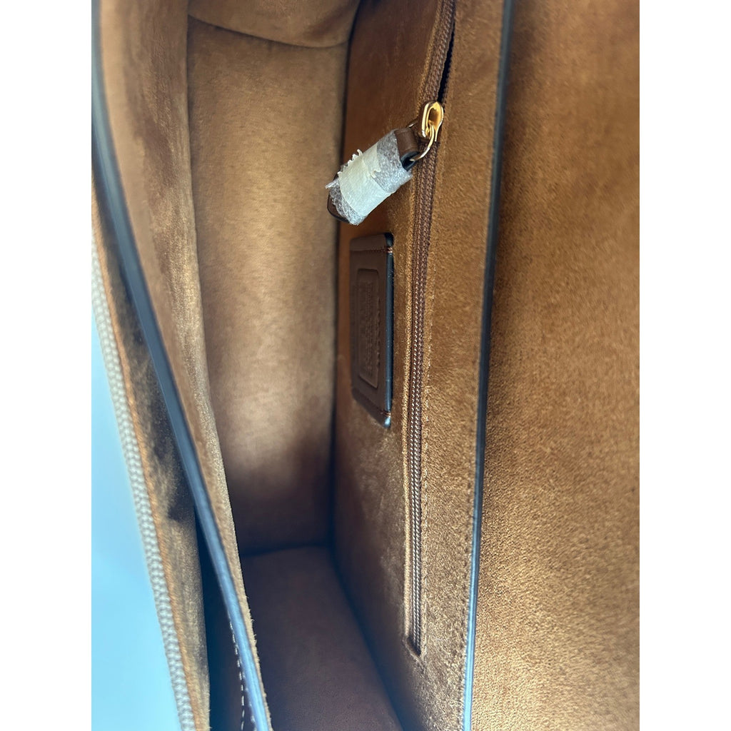 Coach Morgan Burgundy Leather Beige Canvas Shoulder Bag CS191 Excellent