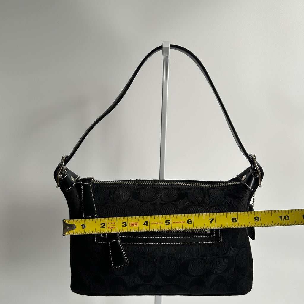 Coach Demi Black Signature Jacquard Canvas Leather Shoulder Bag 6044 Excellent