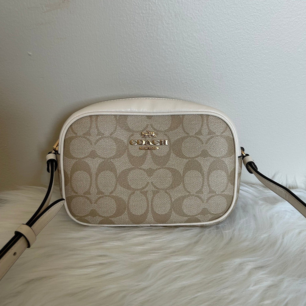 Coach Mini Jamie Light Khaki Chalk Signature Canvas Camera Bag Good