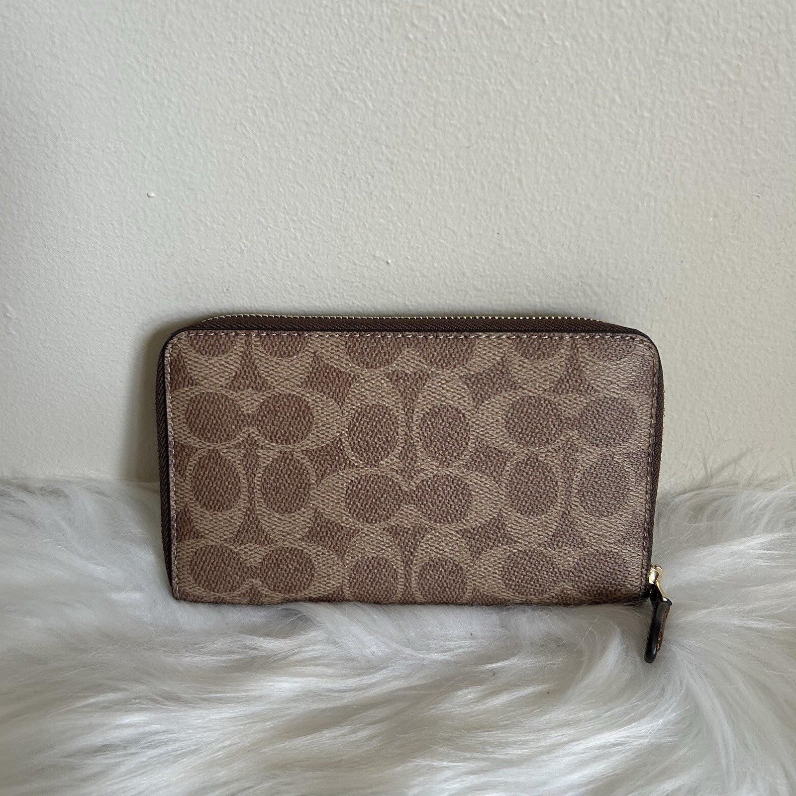Coach Medium Id Zip Wallet Tan Brown Signature Canvas CW781 NEW