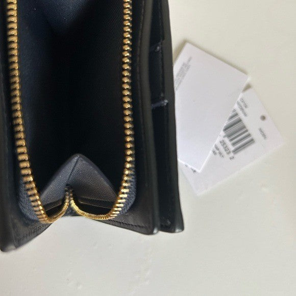 Coach Horse and Carriage Dot Print Small Snap Wallet Denim Blue Gold Hardware