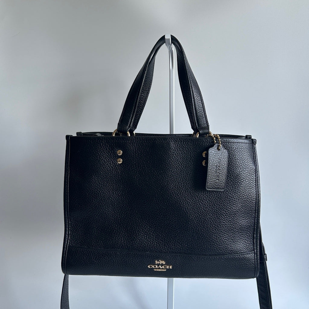 Coach Dempsey Carryall Black Pebbled Leather Shoulder Bag Excellent