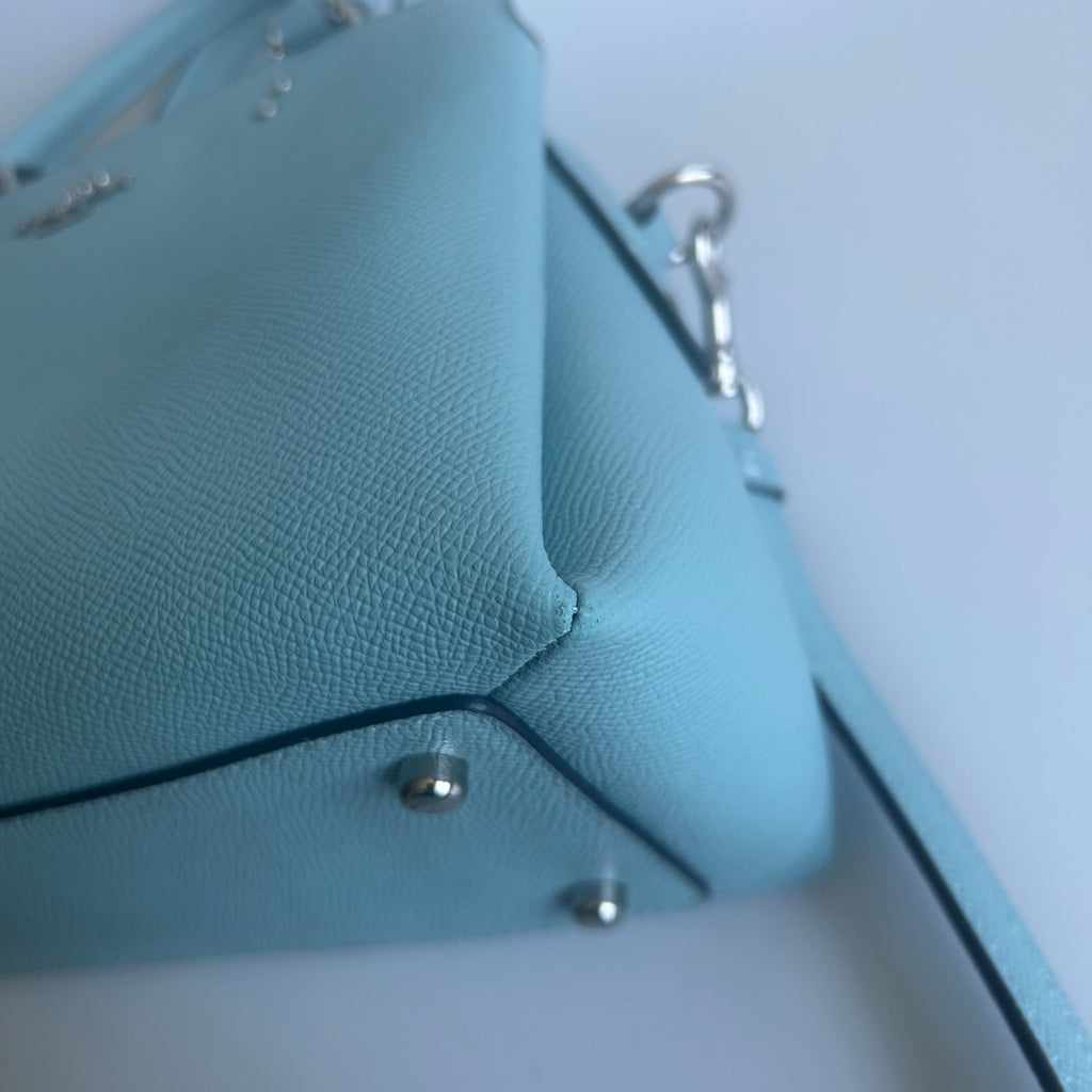Coach Mini Lillie Carryall Blue Crossgrain Leather Shoulder Bag Excellent