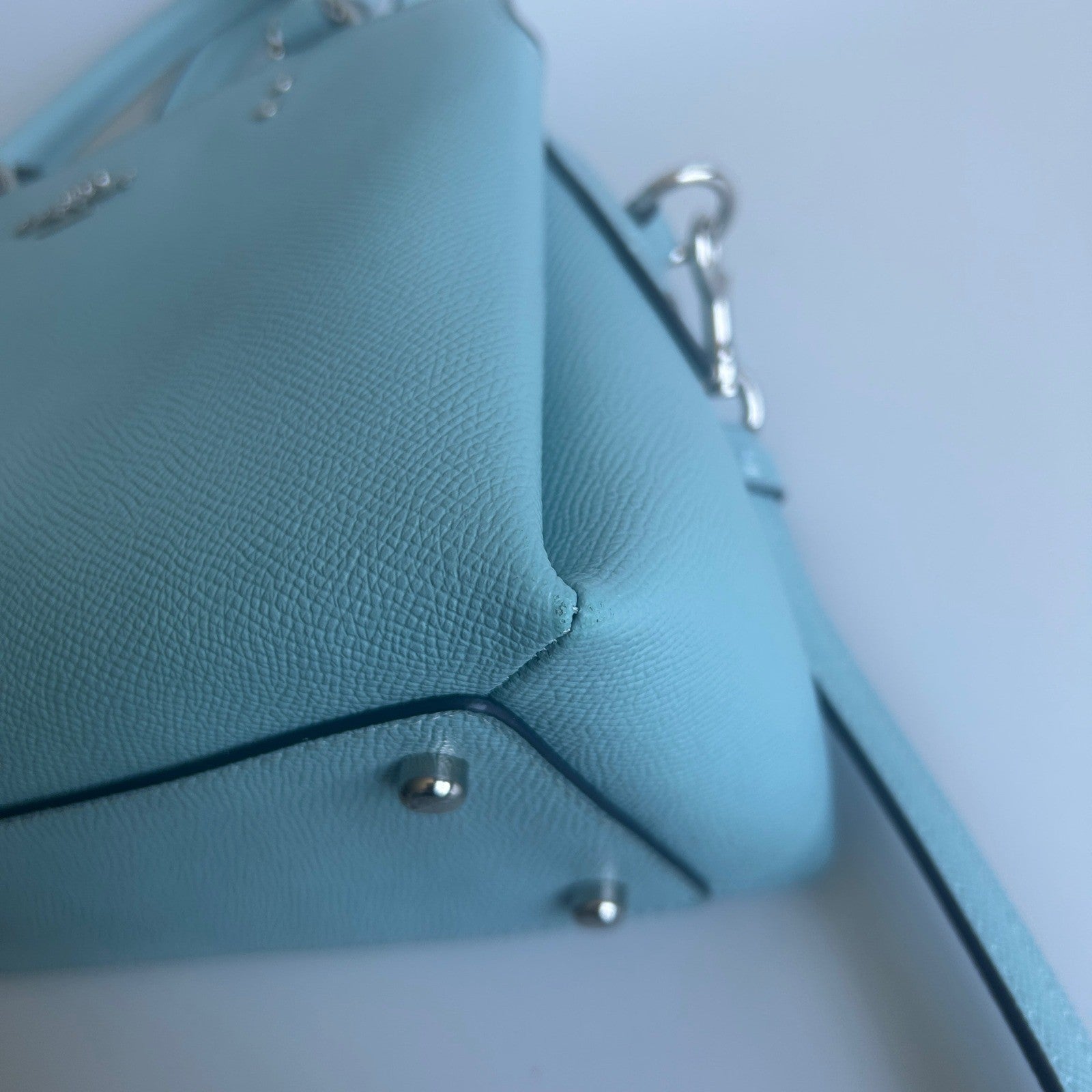 Coach Mini Lillie Carryall Blue Crossgrain Leather Shoulder Bag Excellent
