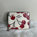 Coach Snap Wallet Chalk White Cherry Print Pebbled Leather NEW