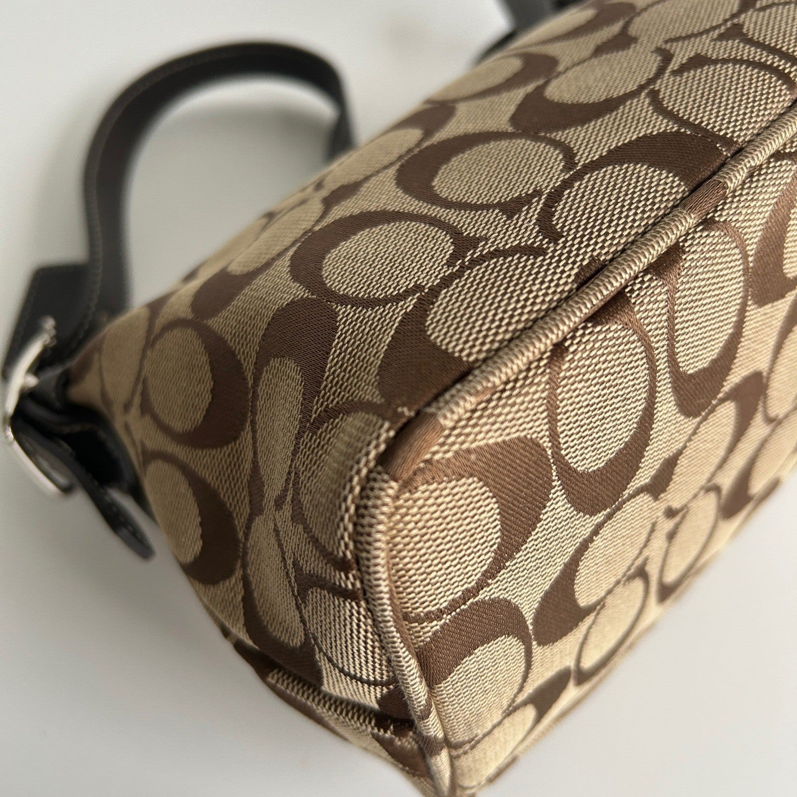 Coach Signature Demi Brown Canvas Leather Shoulder Bag 6094 Excellent