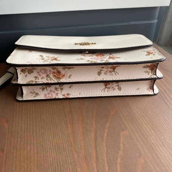 Coach Noa Pop-Up Messenger Chalk White Pebbled Leather Floral Excellent