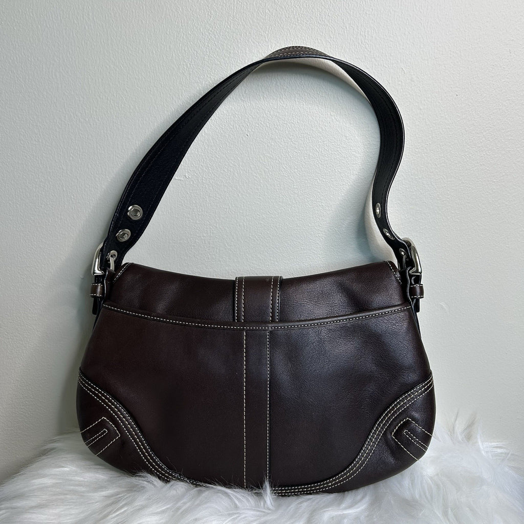 Coach Soho Buckle Flap Dark Brown Leather Shoulder Bag F10192 Good