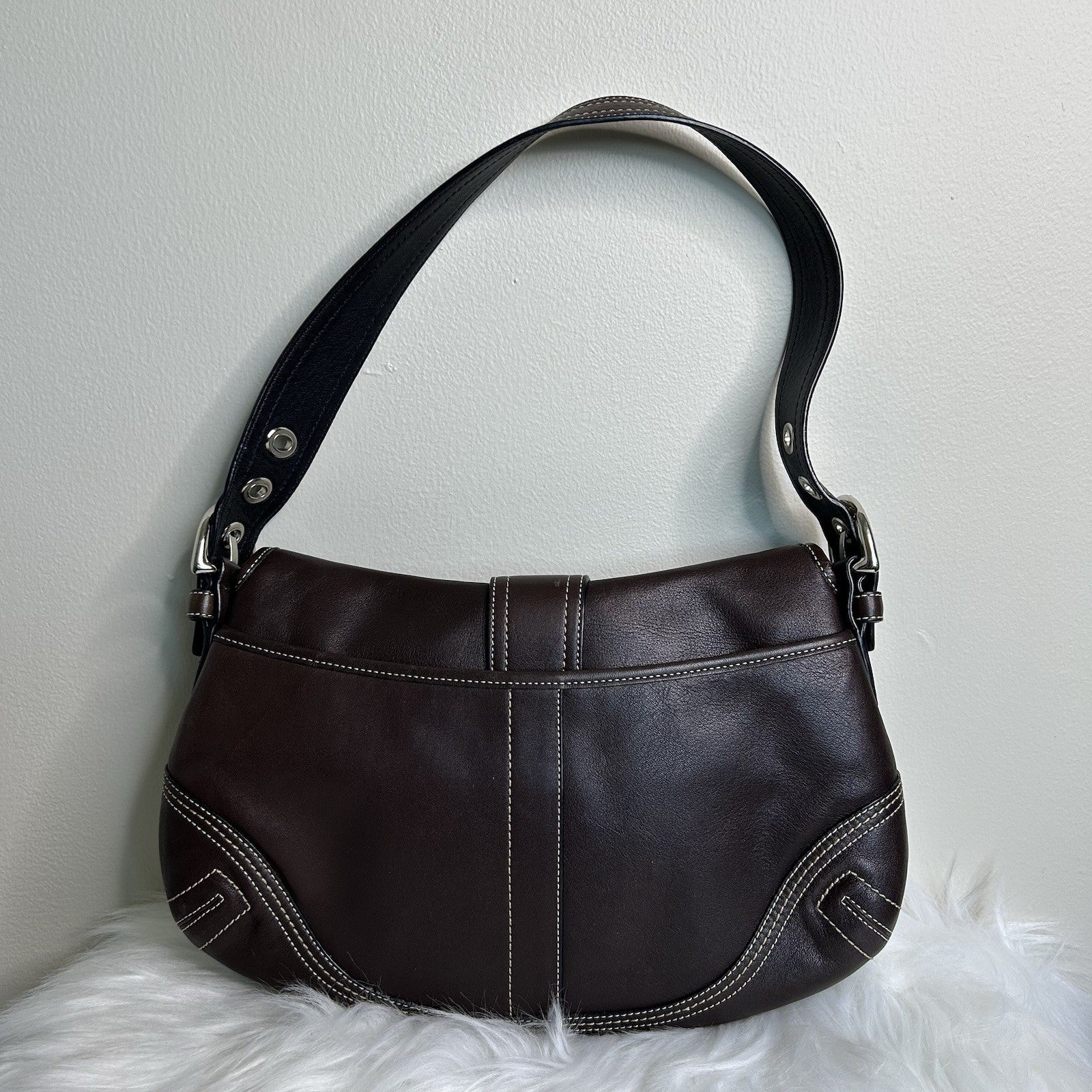 Coach Soho Buckle Flap Dark Brown Leather Shoulder Bag F10192 Good