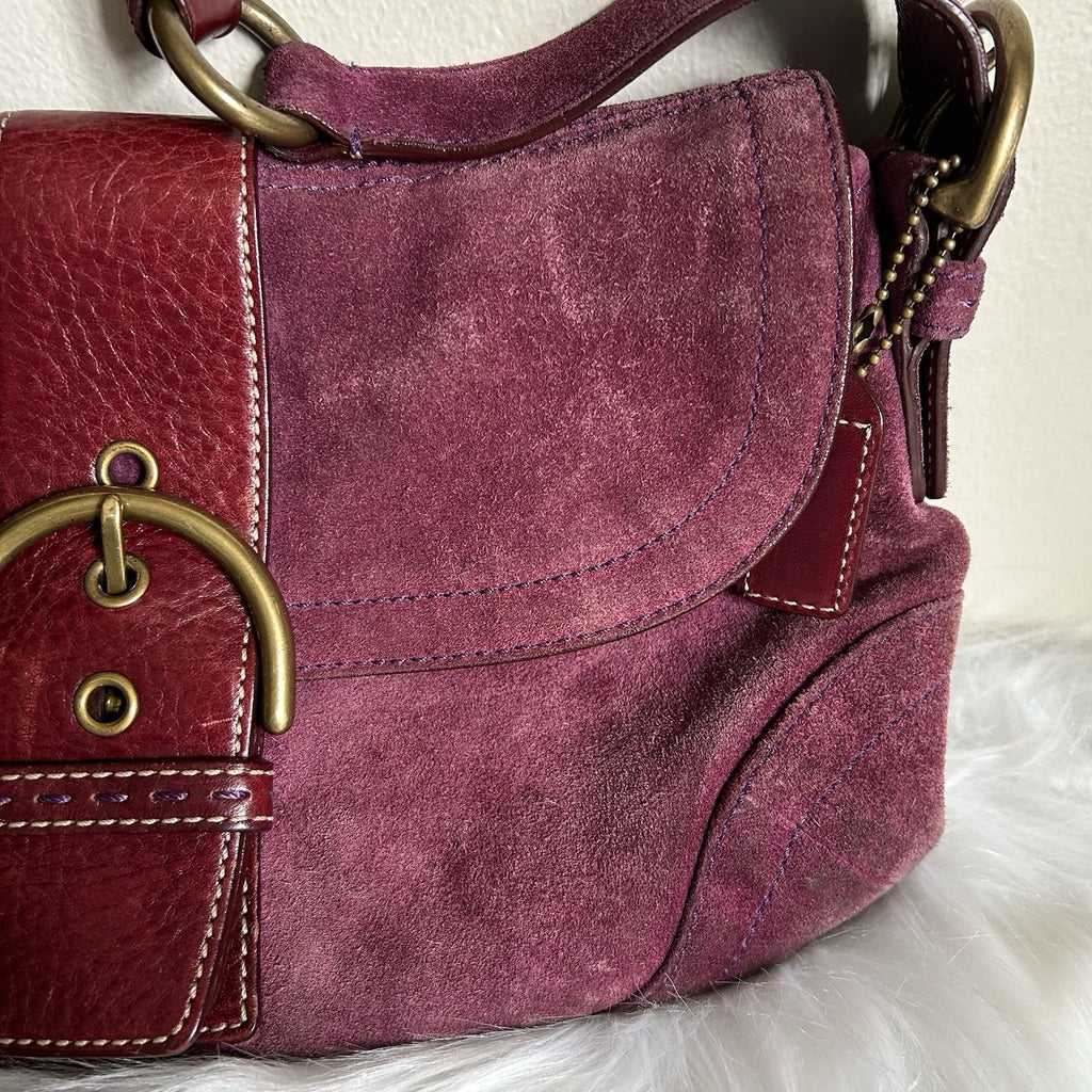 Coach Soho Plum Purple Suede Leather Buckle Flap Shoulder Bag 9688 Good