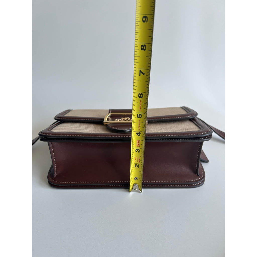 Coach Morgan Burgundy Leather Beige Canvas Shoulder Bag CS191 Excellent