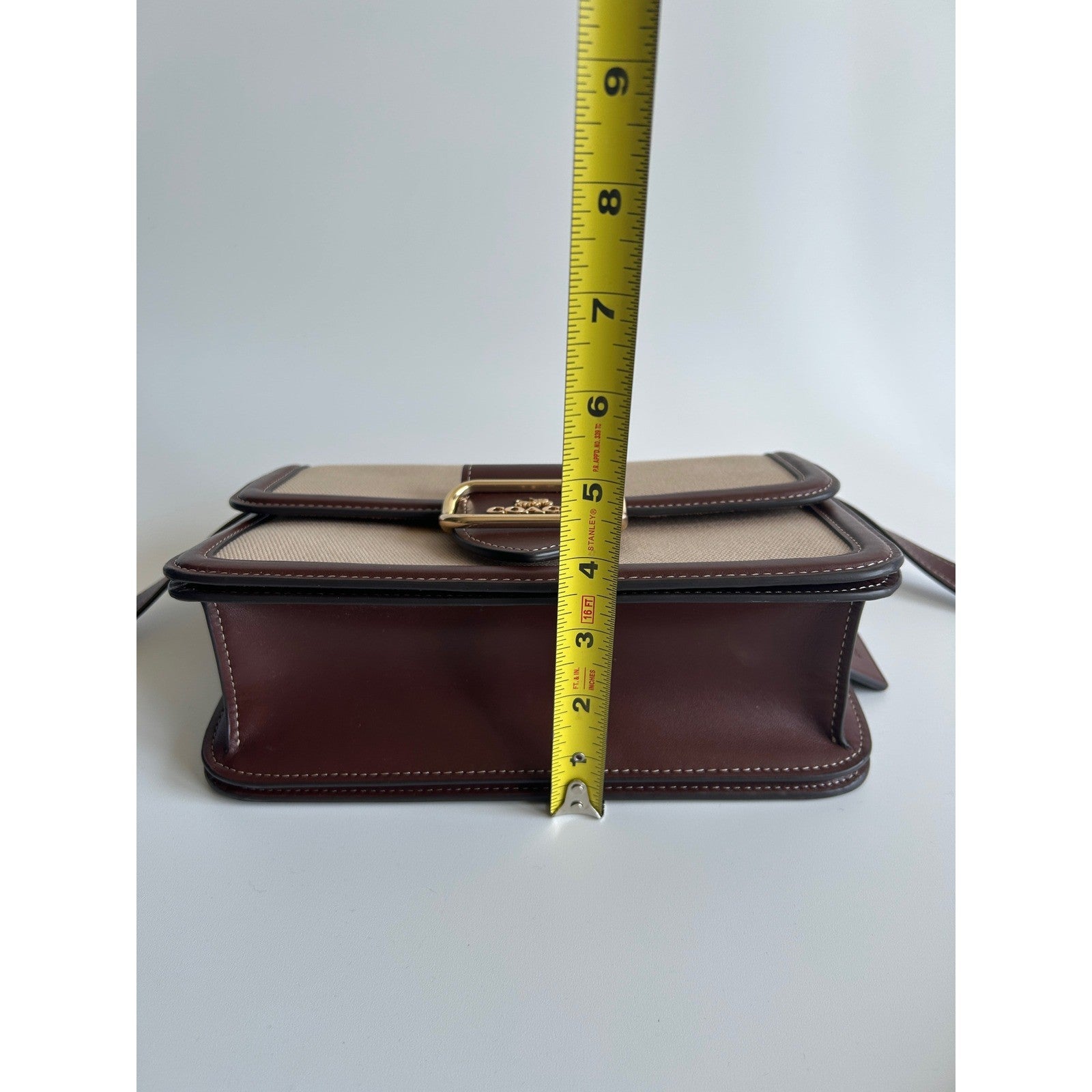 Coach Morgan Burgundy Leather Beige Canvas Shoulder Bag CS191 Excellent
