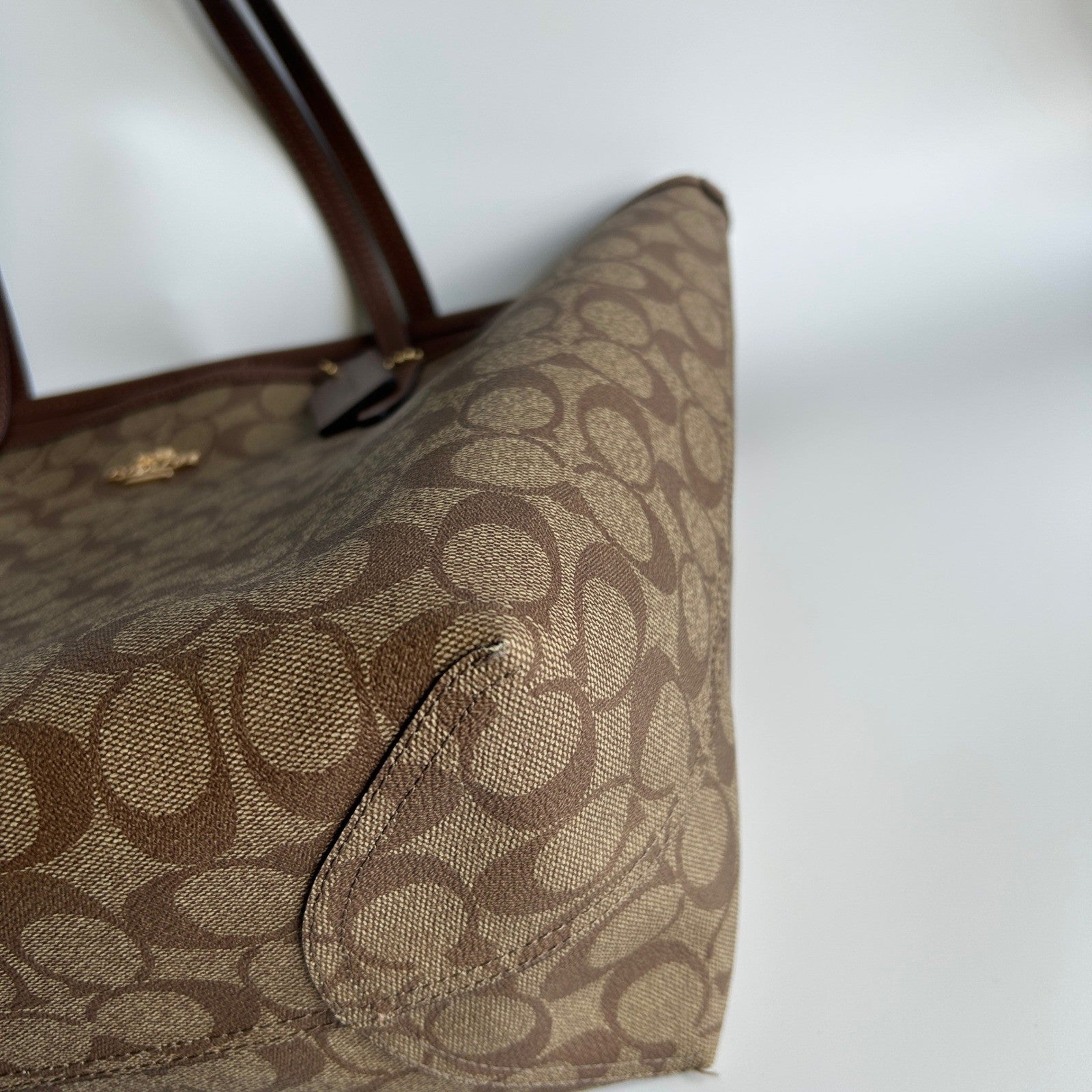 Coach City Tote Brown Signature Coated Canvas Leather Bag C2496 Good