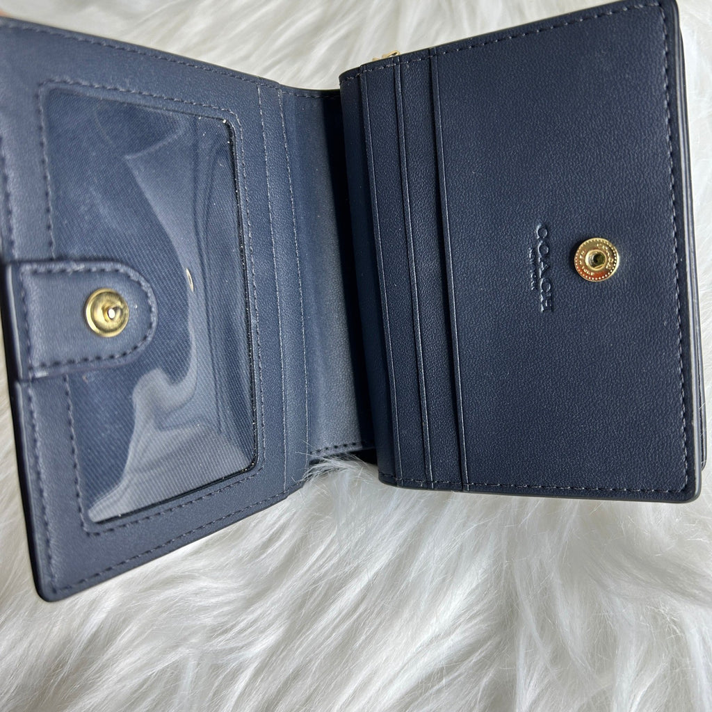 Coach Snap Wallet Midnight Denim Signature Canvas Leather C3321 Excellent