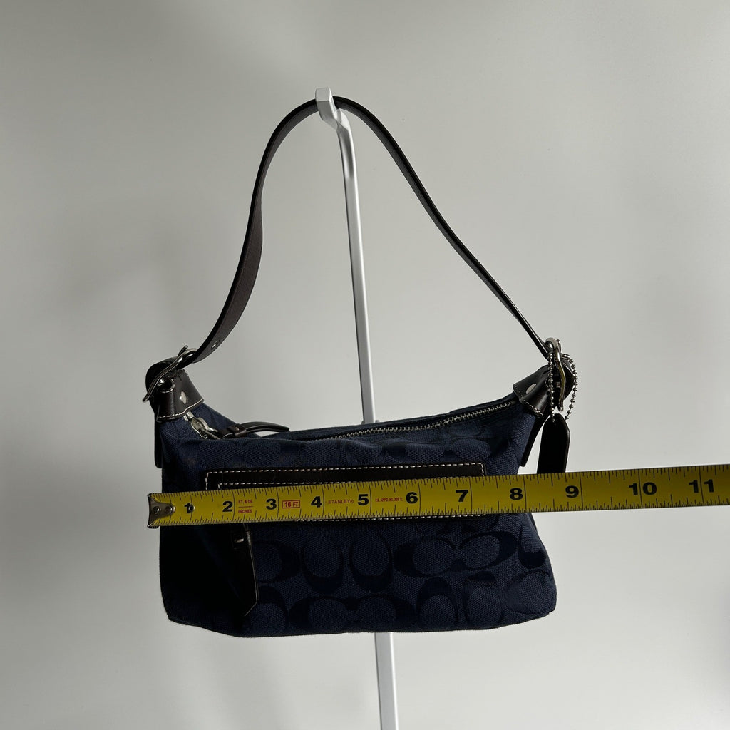 Coach Demi Bag Navy Blue Signature Canvas Leather Shoulder Bag Excellent