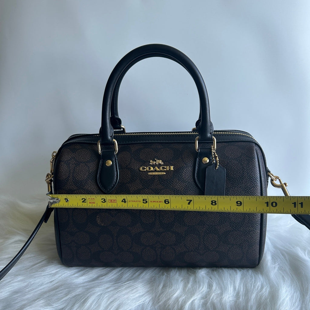 Coach Rowan Satchel Walnut Black Signature Canvas Leather Bag NEW