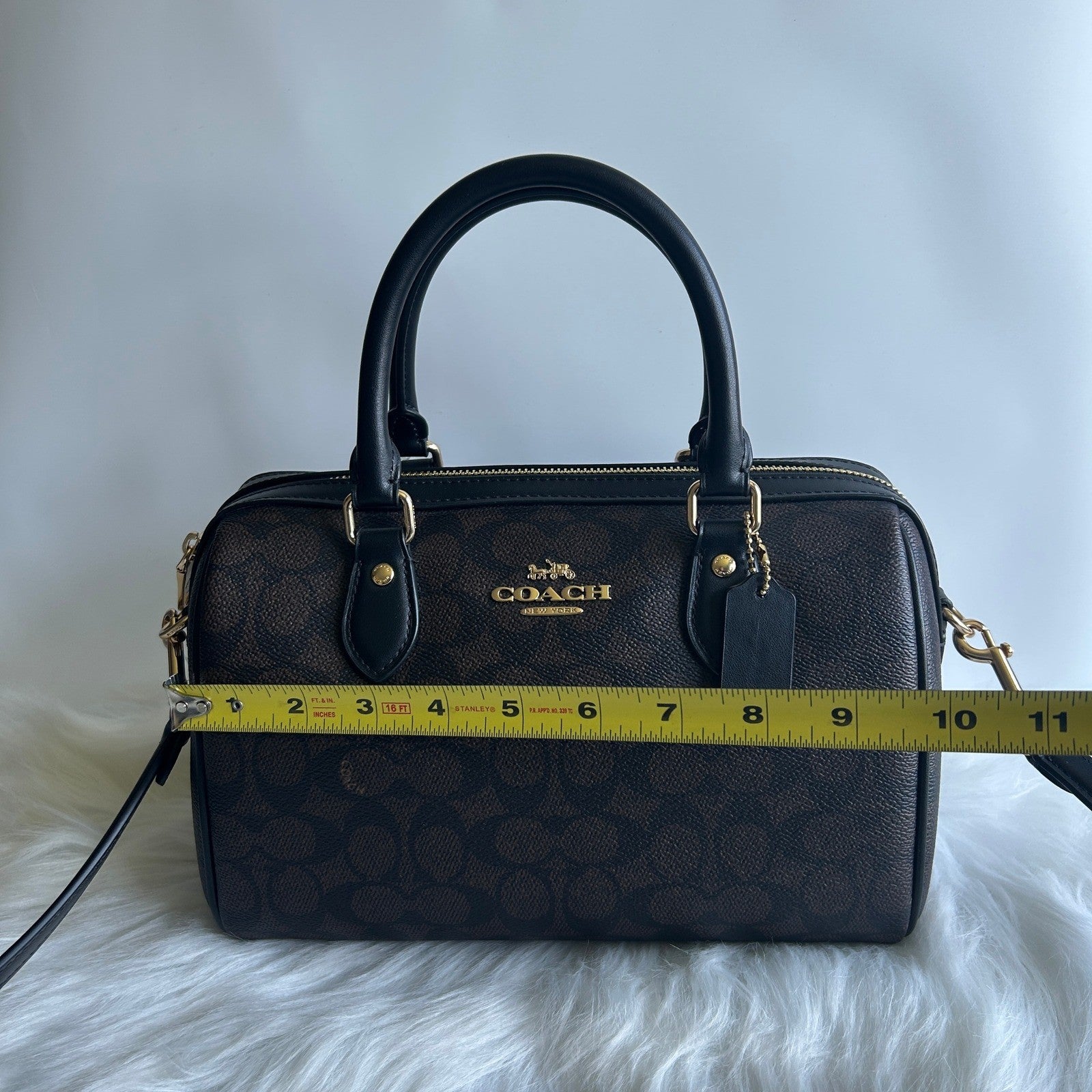 Coach Rowan Satchel Walnut Black Signature Canvas Leather Bag NEW