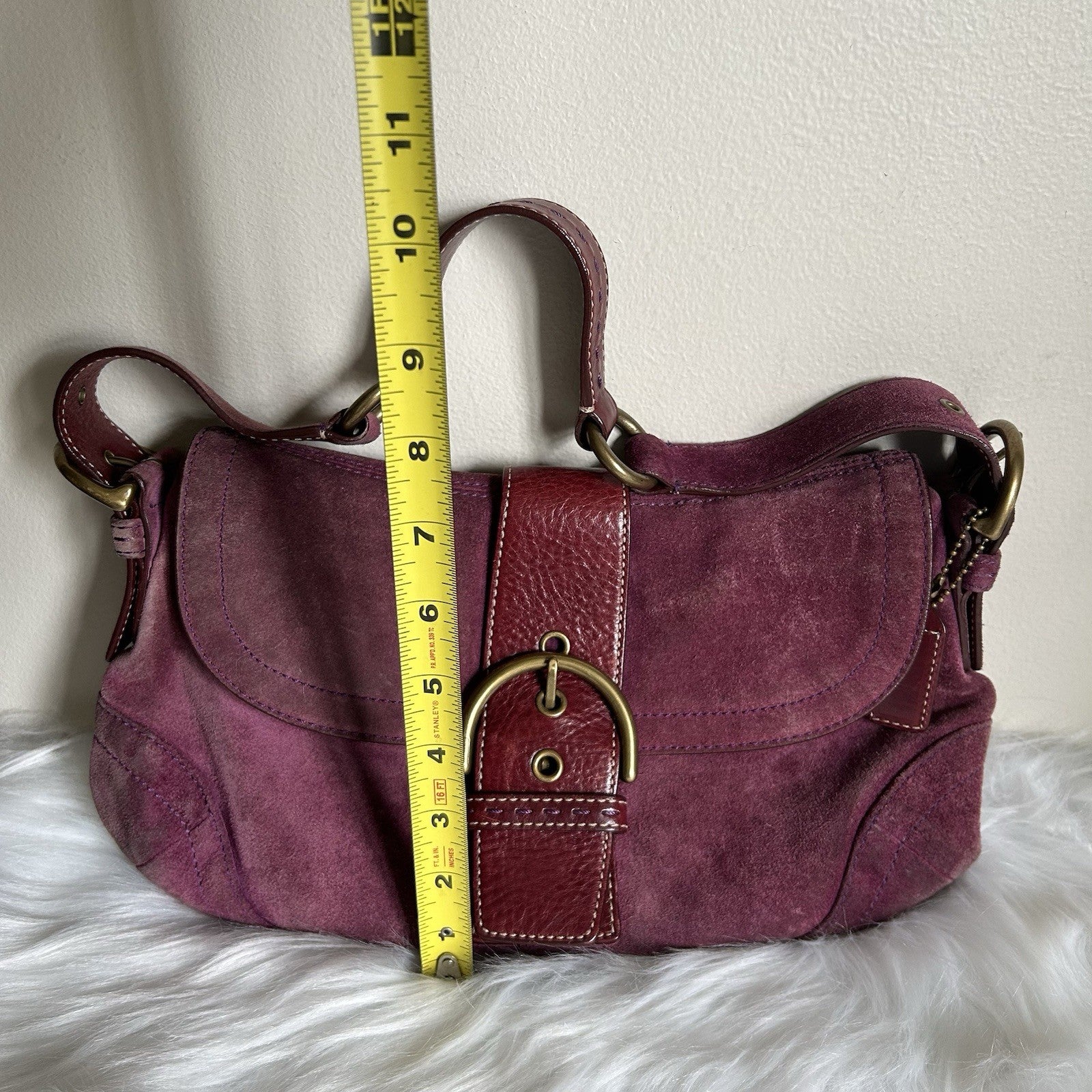 Coach Soho Plum Purple Suede Leather Buckle Flap Shoulder Bag 9688 Good
