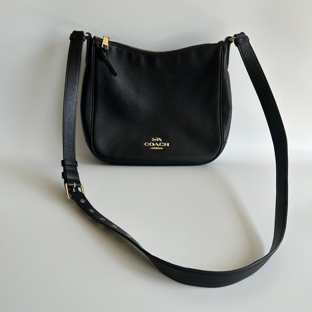 Coach Ellie File Bag Black Refined Pebble Leather Crossbody Excellent