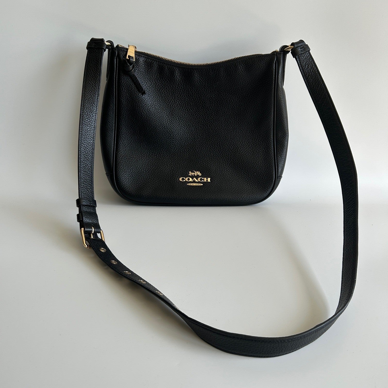 Coach Ellie File Bag Black Refined Pebble Leather Crossbody Excellent