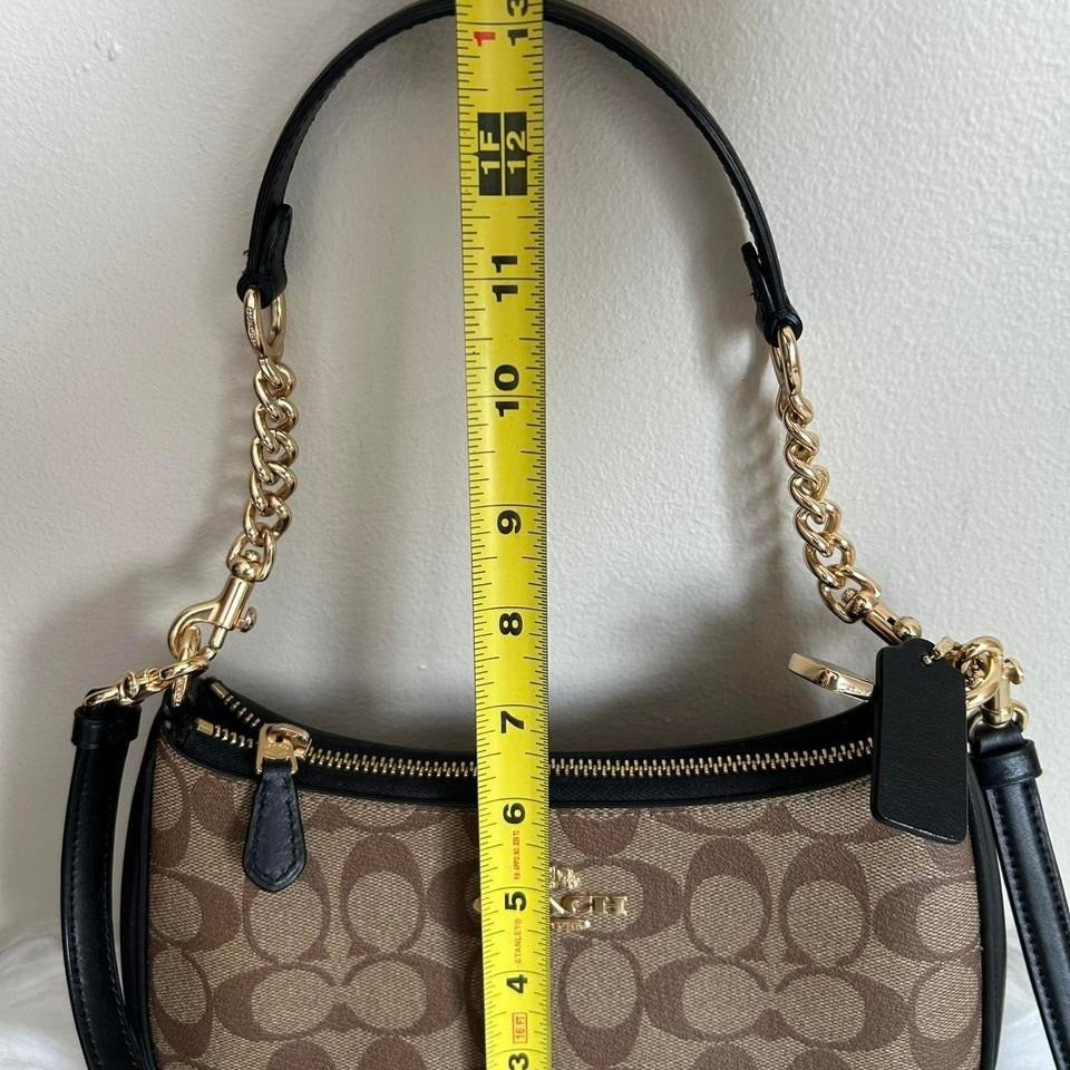 Coach Teri Hobo Khaki Signature Canvas Leather Shoulder Bag Excellent
