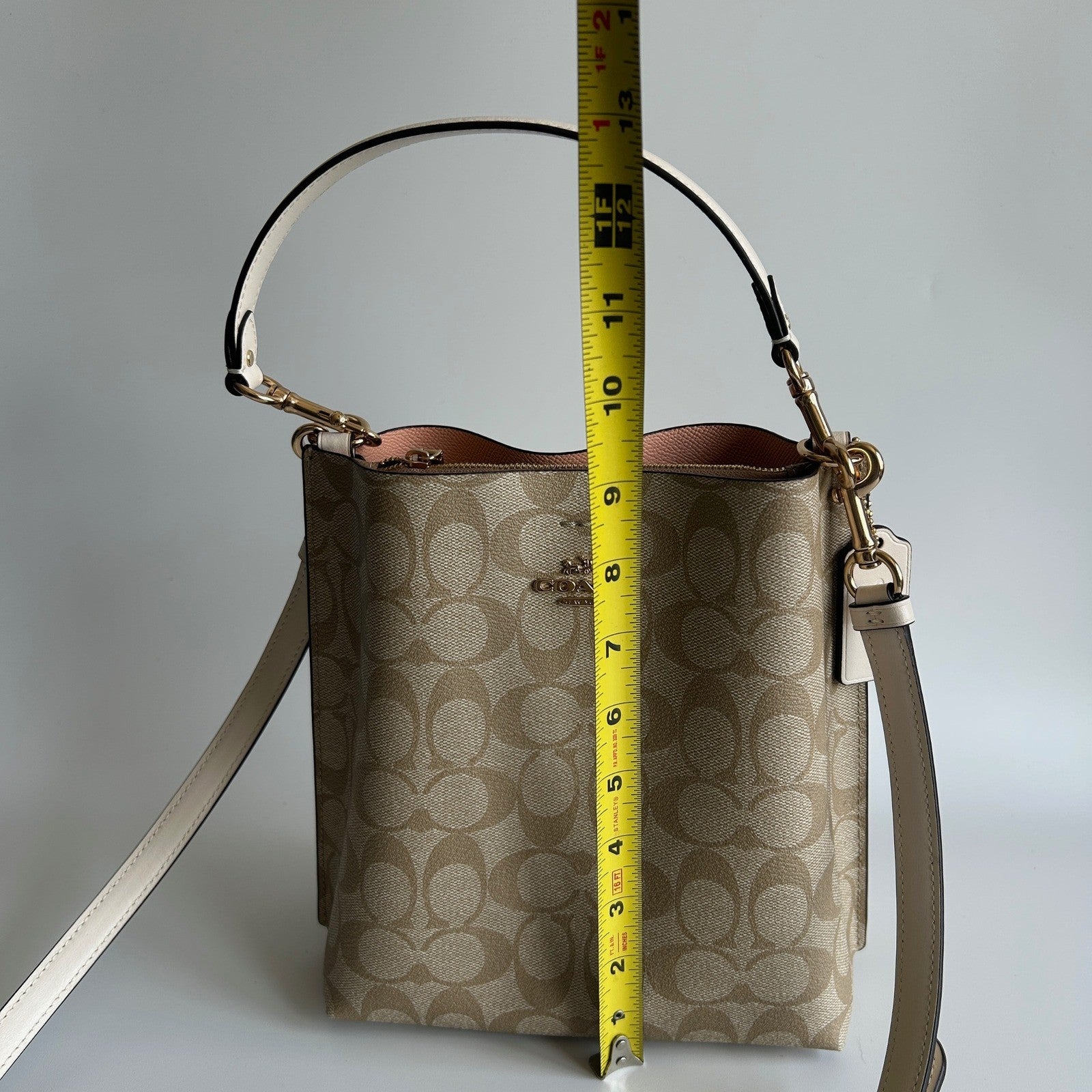Coach Mollie Bucket Bag 22 Khaki Chalk Signature Canvas Leather Crossbody GOOD