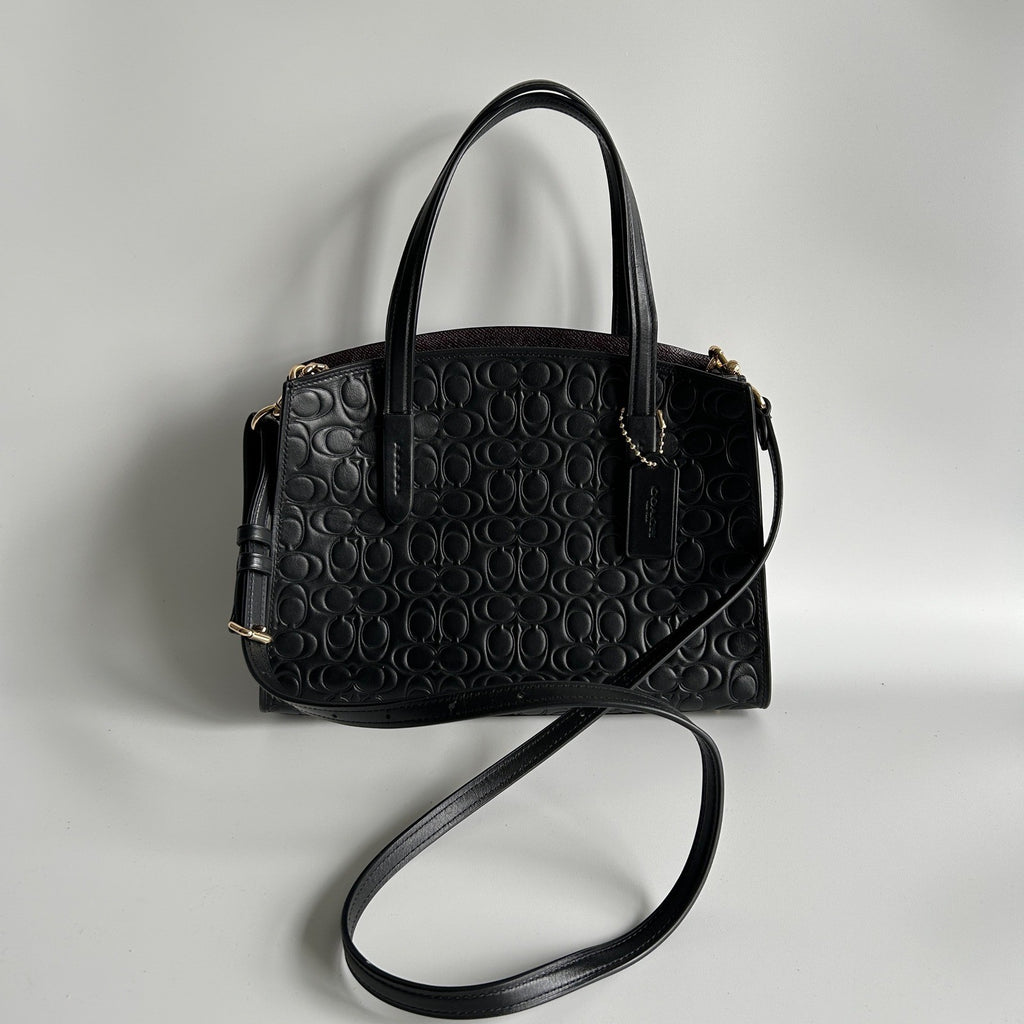 Coach Charlie Carryall 28 Black Signature Leather Satchel Bag 51665 Excellent