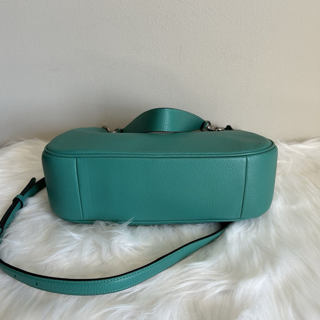 Coach Teri Hobo Teal Pebbled Leather Shoulder Bag Excellent