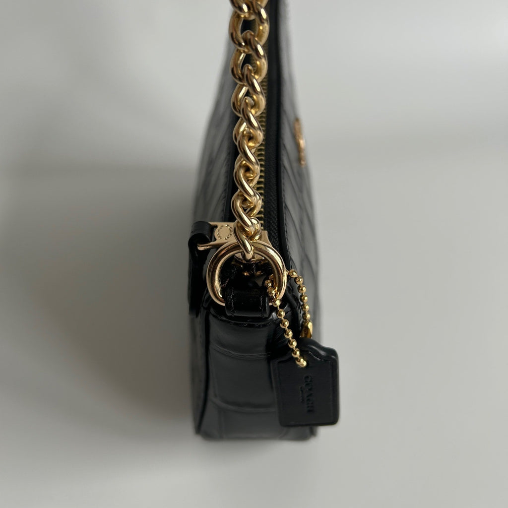 Coach Nolita 19 Black Crocodile Embossed Leather Wristlet Bag Excellent