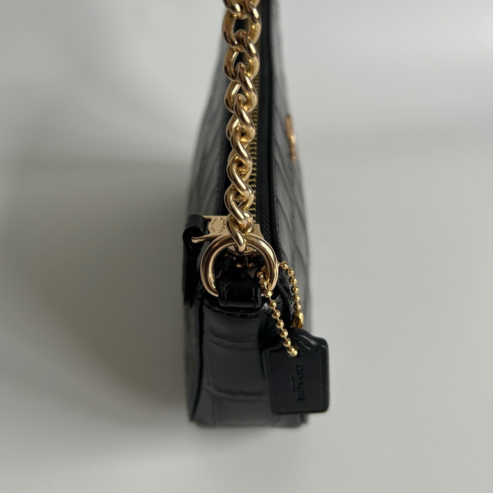 Coach Nolita 19 Black Crocodile Embossed Leather Wristlet Bag Excellent