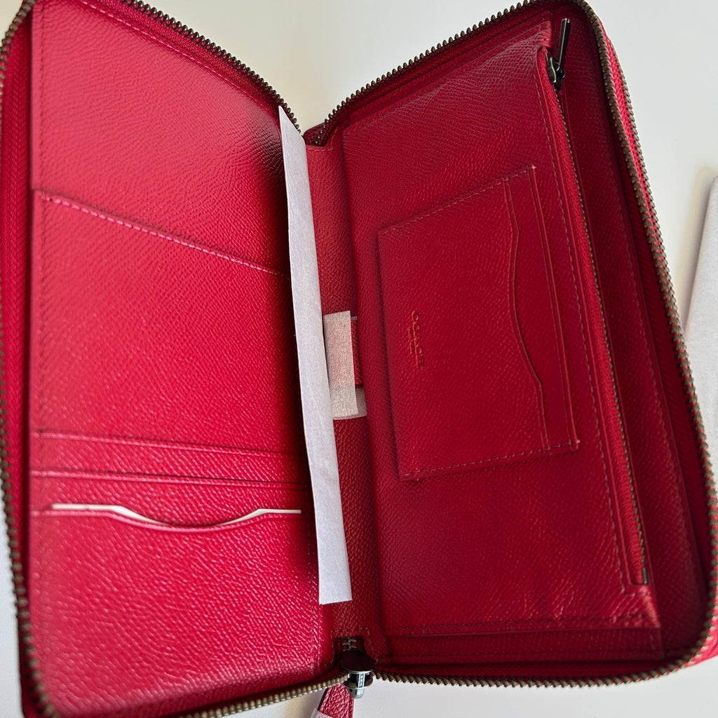 Coach Double Zip Travel Wallet Red Leather Organizer F23334 NEW
