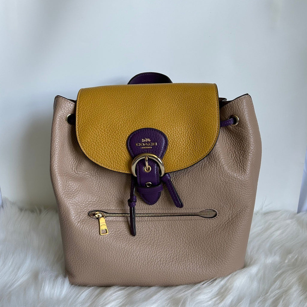 Coach Kleo Taupe Multi Colorblock Pebbled Leather Backpack NEW