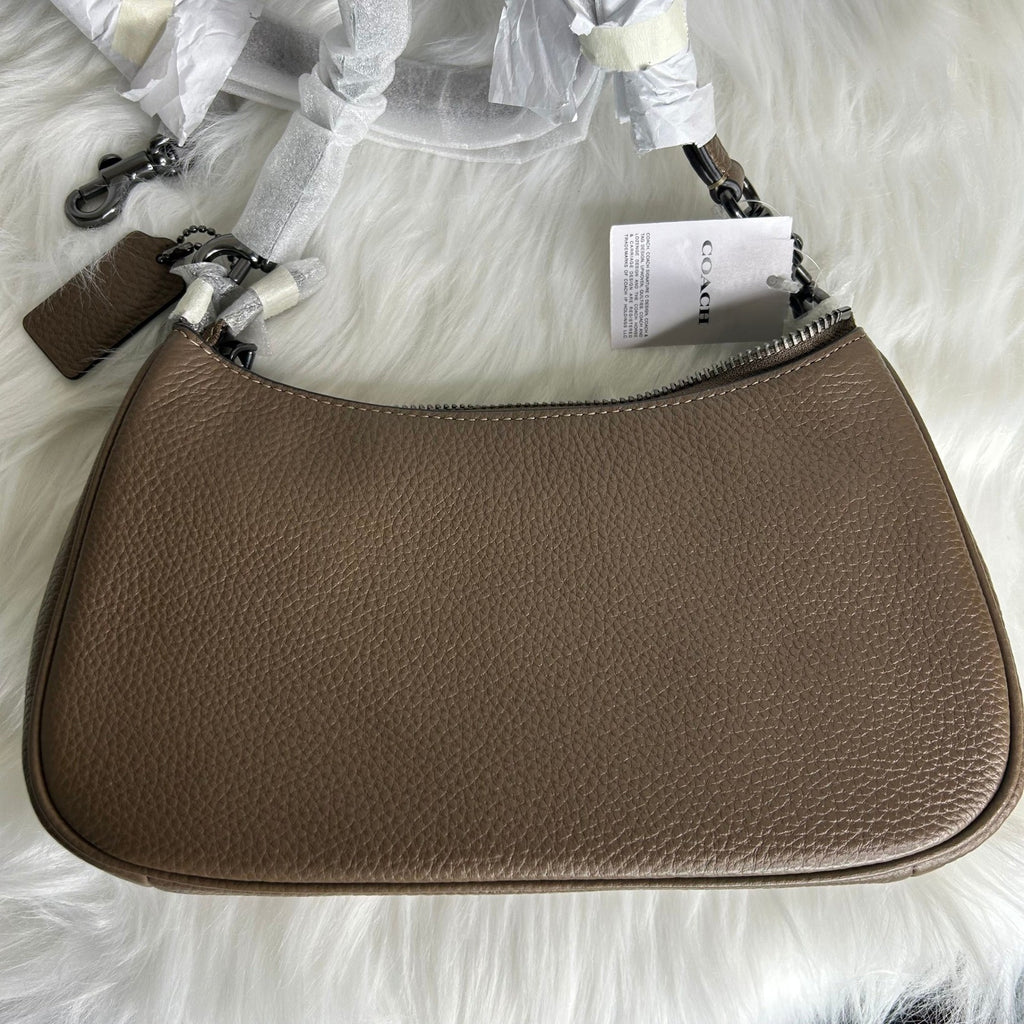 Coach Teri Dark Stone Pebbled Leather Shoulder Bag CV934 NEW