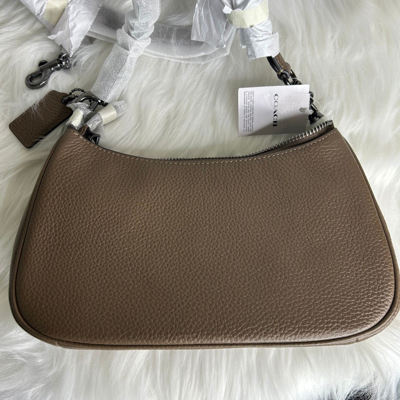 Coach Teri Dark Stone Pebbled Leather Shoulder Bag CV934 NEW