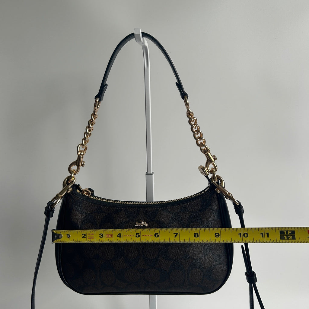 Coach Teri Brown Signature Coated Canvas Leather Shoulder Bag Excellent