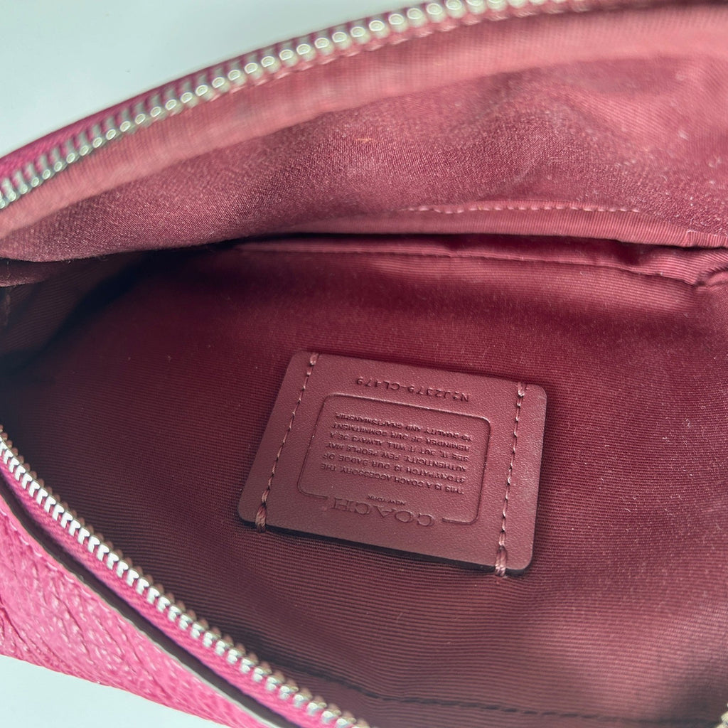 Coach Elias Mini Belt Bag Magenta Pebbled Leather Fanny Pack Good Condition