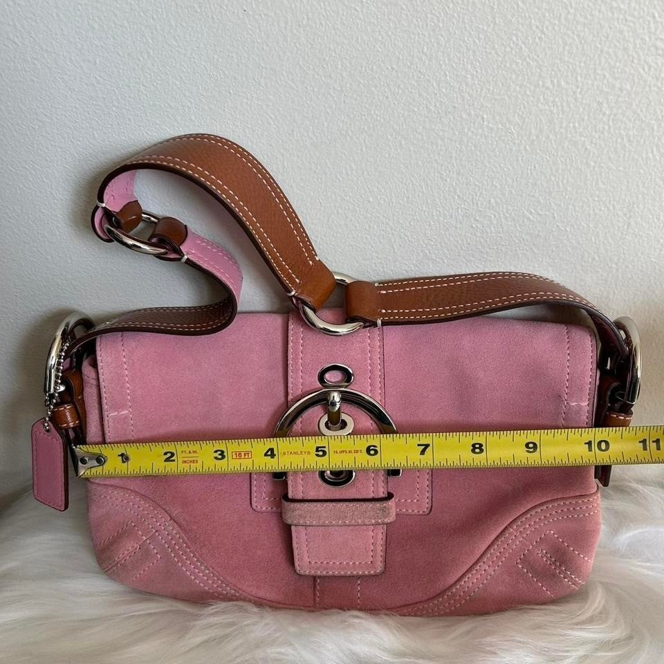 Coach Soho Pink Suede Leather Buckle Flap Shoulder Bag 8A18 Good