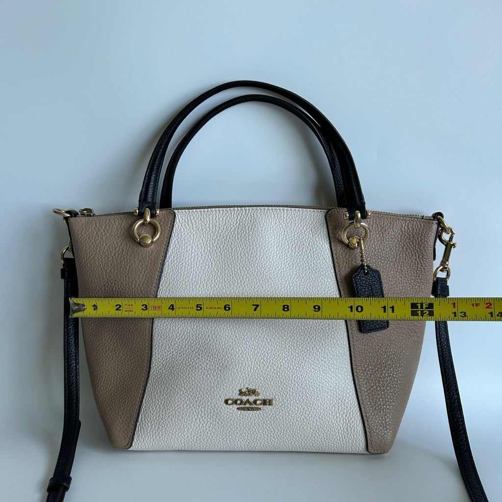 Coach Kacey Satchel Chalk Multi Pebbled Leather Bag Excellent