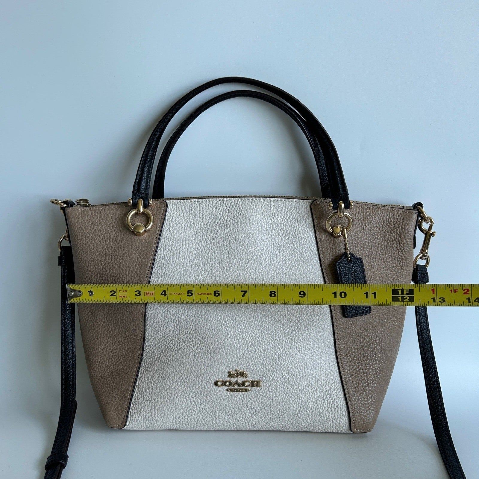 Coach Kacey Satchel Chalk Multi Pebbled Leather Bag Excellent
