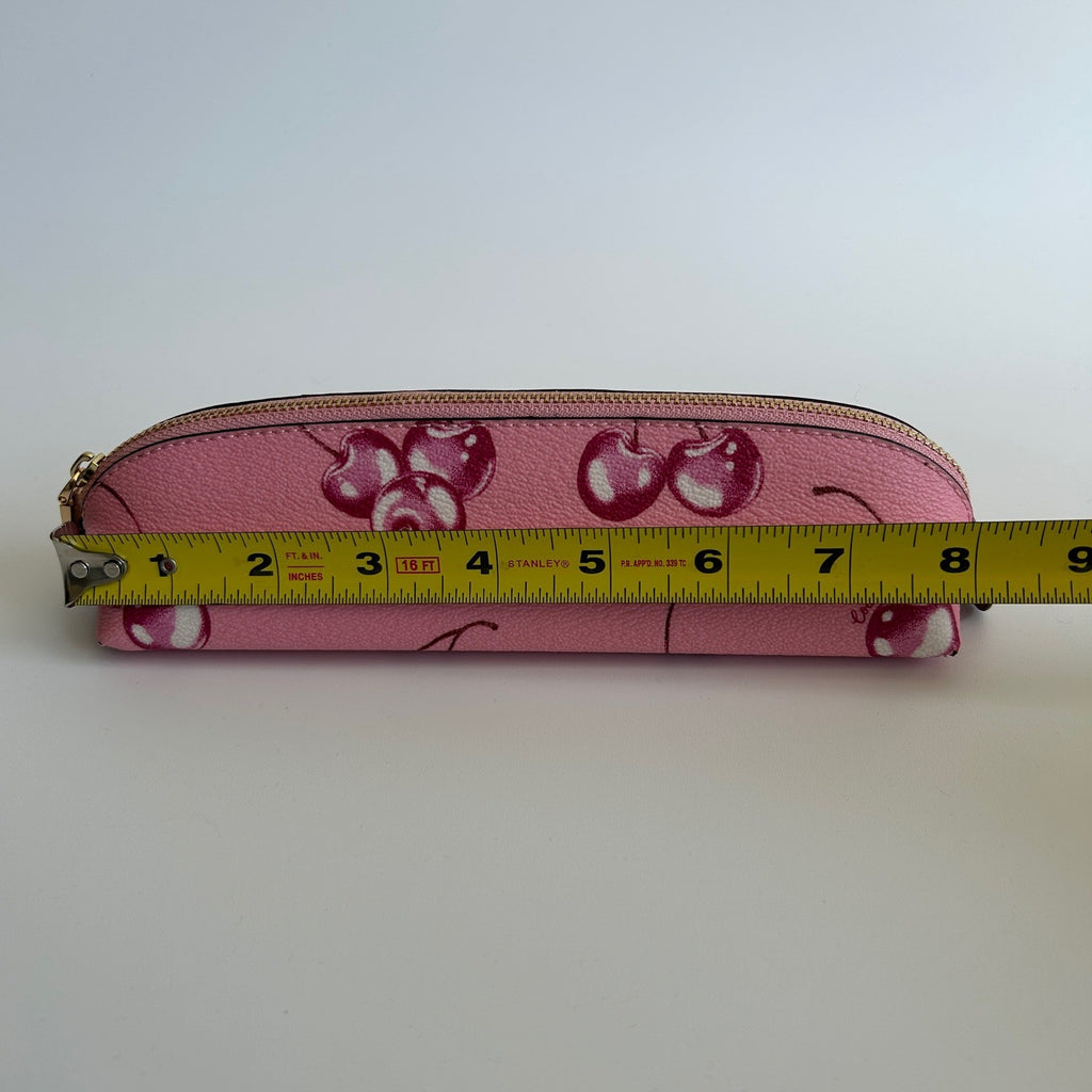Coach Pencil Case Pink Cherry Coated Canvas Cosmetic Bag Excellent