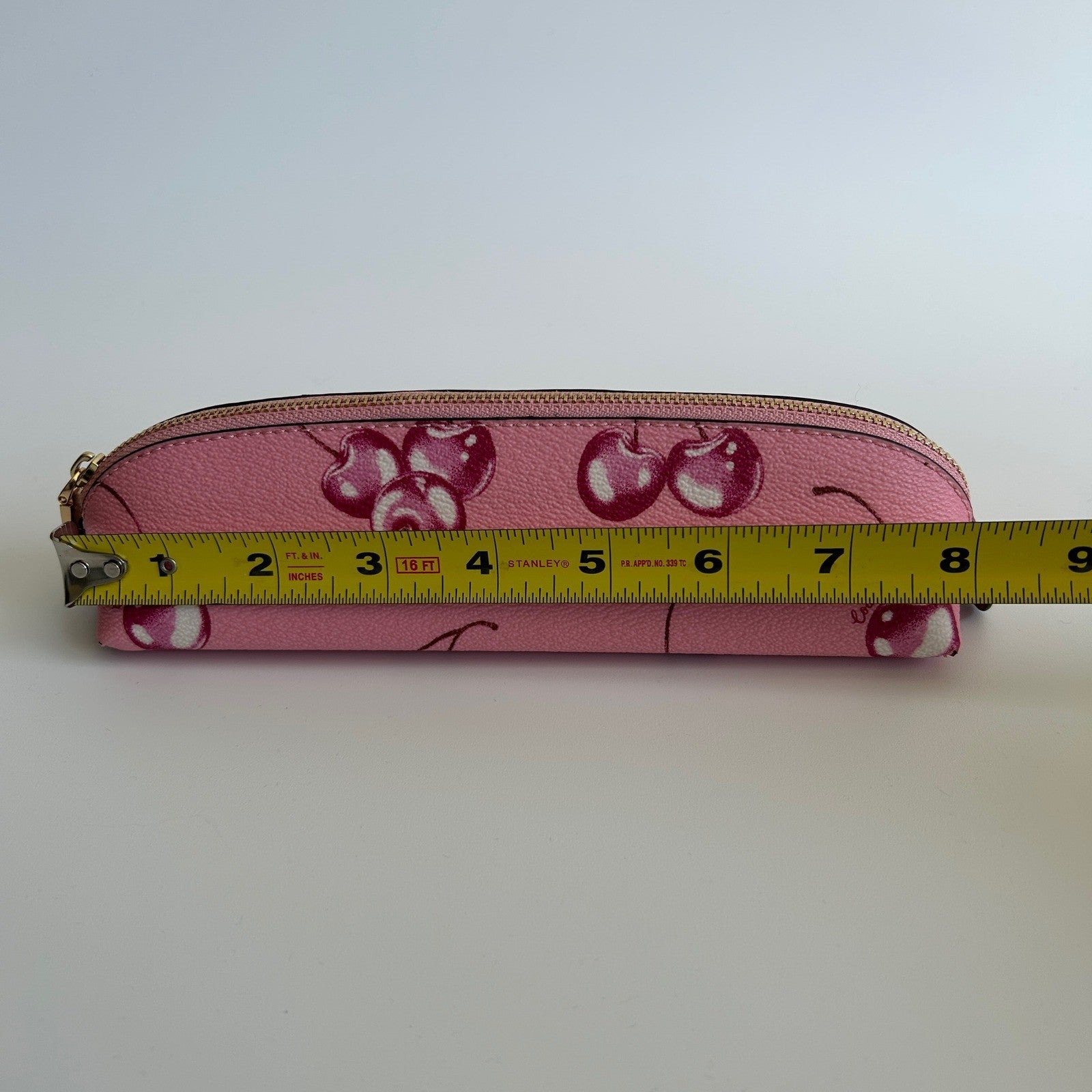 Coach Pencil Case Pink Cherry Coated Canvas Cosmetic Bag Excellent