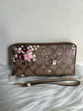 Coach Long Zip Around Khaki Multi Floral Canvas Wallet NEW